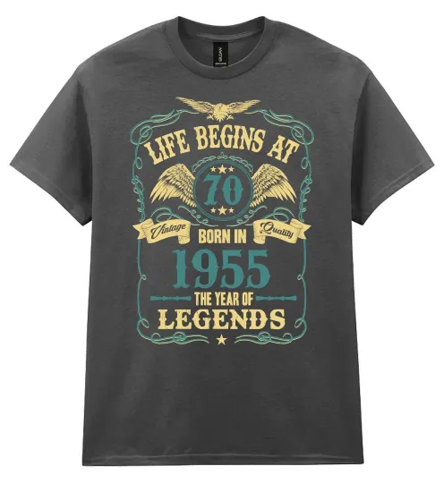 Discover Life Begins at 70 Men's Birthday T-Shirt Born in 1955 Legends 70th Gift for Him