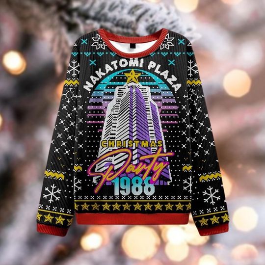 Discover Retro 1988 Christmas Party Sweater, Action Movie Holiday Crewneck, 80s Ugly Xmas Sweatshirt, Tower Building Gift for Him/Dad
