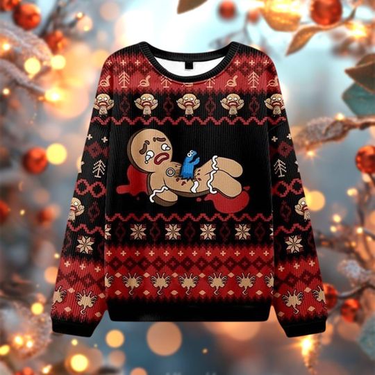 Gingerbread Man Guts Ugly Christmas Sweater, Cookie Funny Dark Humor Xmas Sweatshirt