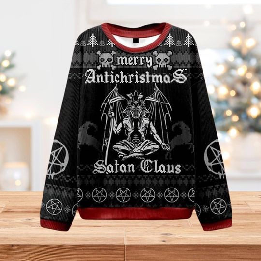 Discover Merry Antichristmas Baphomet Satan Claus Sweater, Anti Christmas Ugly Sweatshirt, Gothic Occult Holiday Gift, Xmas Crewneck