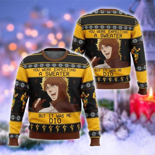 Discover Yellow Anime Meme Jumper, Funny Holiday Pullover, Ugly Christmas Sweater, Unisex Otaku Knitwear, Retro Xmas Sweater, Festive Geeky Shirt