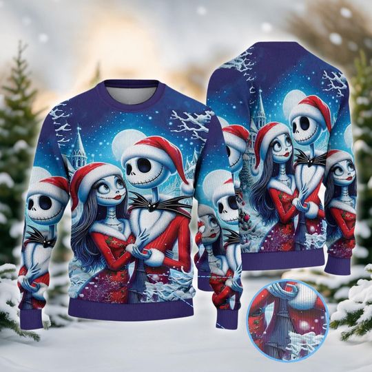 Discover Gothic Couple Holiday Jumper, Ugly Christmas Sweater, Romantic Skeleton Pullover, Xmas Knitwear, Unisex Festive Shirt, Spooky Cute Sweater