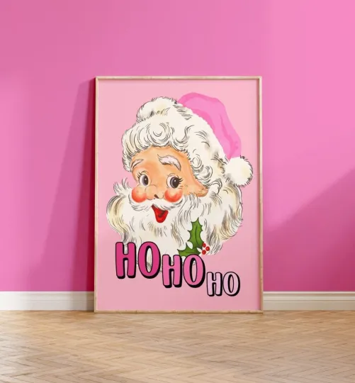 Discover Pink Santa Print Christmas Wall Art Home Decor Retro Art Pink Xmas Poster 1690