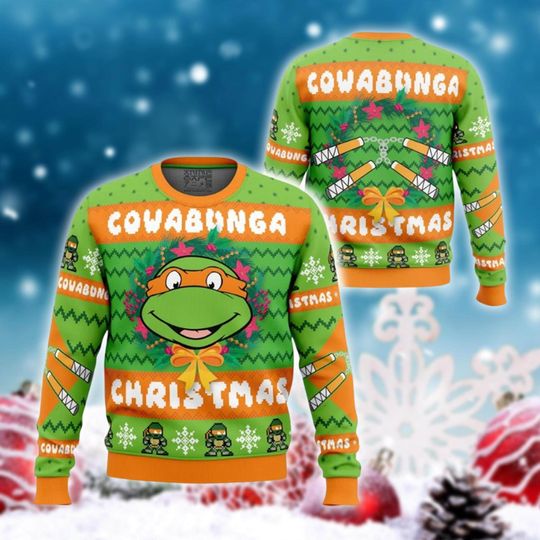 Discover Green Orange Cartoon Jumper, Funny Holiday Pullover, Ugly Christmas Sweater, Retro Xmas Knitwear, Unisex Festive Sweater, Party Outfit