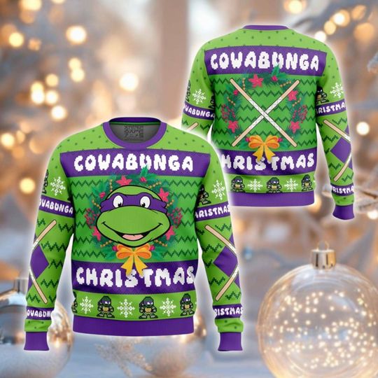 Discover Green Purple Cartoon Jumper, Funny Holiday Pullover, Retro Xmas Knitwear, Ugly Christmas Sweater, Unisex Festive Sweater, Party Outfit