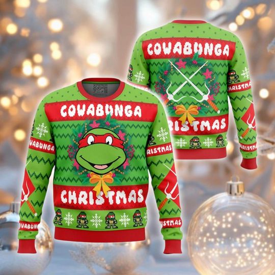 Discover Funny Green Holiday Jumper, Cartoon Xmas Pullover, Retro Festive Knitwear, Ugly Christmas Sweater, Unisex Winter Sweater, Party Outfit