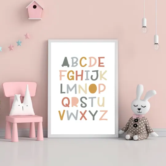 Discover Kids Pastel Alphabet Print Nursery Playroom Bedroom Cute Scandi print, ABC 256