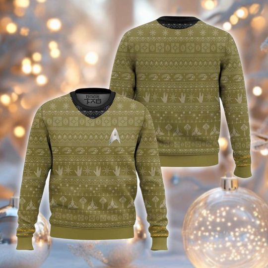 Discover Olive Green Sci Fi Jumper, Geeky Xmas Pullover, Ugly Christmas Sweater, Unisex Holiday Knitwear, Festive Space Sweater, Winter Party Outfit