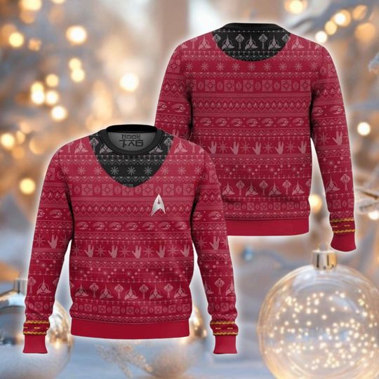Discover Red Sci Fi Holiday Jumper, Geeky Xmas Pullover, Unisex Festive Knitwear, Ugly Christmas Sweater,  Nerdy Holiday Sweater, Winter Party Outfit