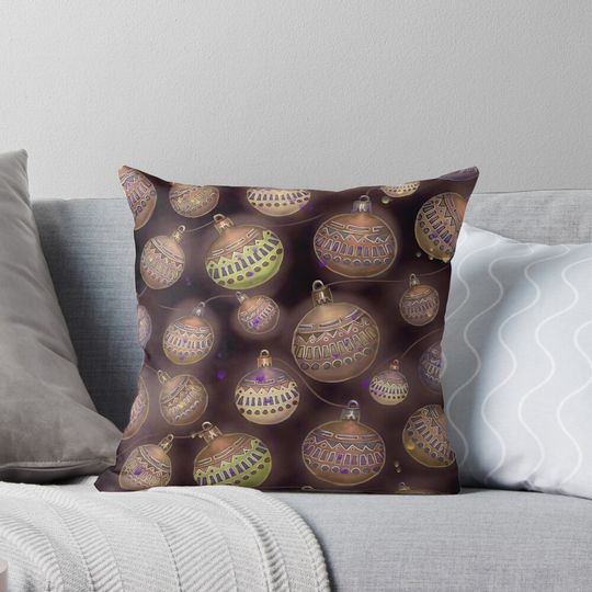 Vintage Painted Christmas Balls Pattern Pillow