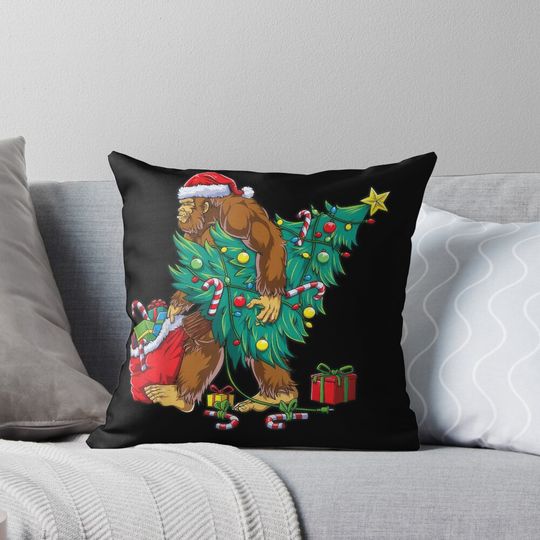 Discover Bigfoot Christmas Tree Lights Xmas Boys Men Sasquatch Lovers Pillow