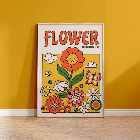 Discover Retro Flower Wall Art Print - Premium Matte Vertical Poster
