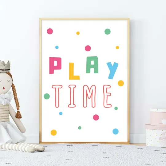 Discover Kids Children's Bedroom Play Time Poster Wall Art with Rainbow Quote