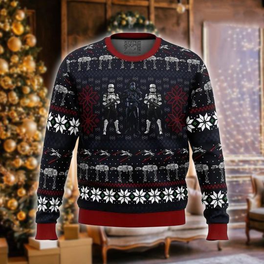 Discover Galactic Trooper Ugly Christmas Sweater, Dark Side Holiday Pullover, Retro Sci-Fi Jumper for Men and Women, Nerdy Xmas Gift