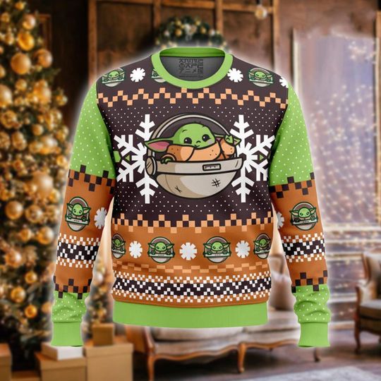 Discover Cute Alien Baby Christmas Sweater, Funny Pixel Art Holiday Jumper, Ugly Xmas Sweater for Nerds, Sci-Fi Winter Pullover Gift