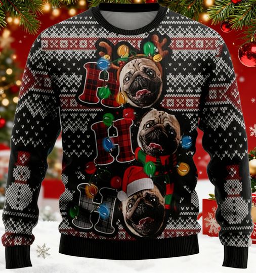 Pug Dog Ho Ho Ho Ugly Christmas Sweater, Funny Pet Lover