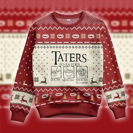 Discover Po-ta-toes Ugly Christmas Sweater, Funny Fantasy Adventure Jumper, Taters Quote Holiday Gift