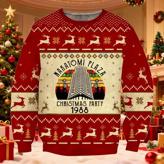 Discover Funny 80s Action Movie Christmas Sweater, Retro Ugly Xmas Jumper, Movie Lover Holiday Gift, Vintage Action Scene Sweatshirt