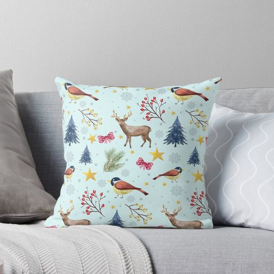 Discover Throw Pillow - Watercolor Christmas Pattern Pillow