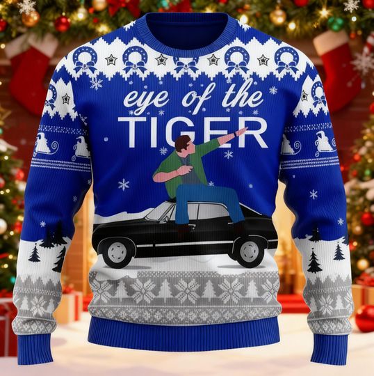 Supernatural Ugly Christmas Sweater, Eye of the Tiger, Funny Dean Winchester Xmas Jumper