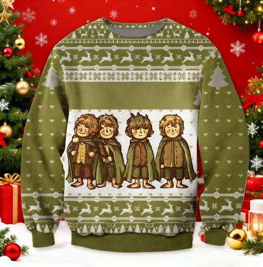 Discover Hobbit Ugly Christmas Sweater, Funny Lord of the Rings Jumper, The Shire Holiday Gift, Middle-Earth Xmas Party Sweatshirt