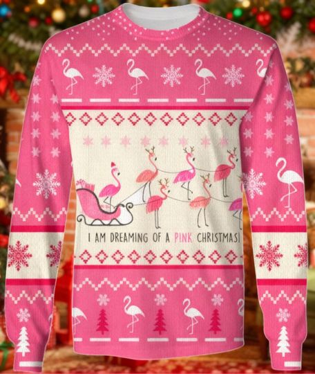 I'm Dreaming of a Pink Christmas Ugly Sweater, Flamingo Holiday Jumper