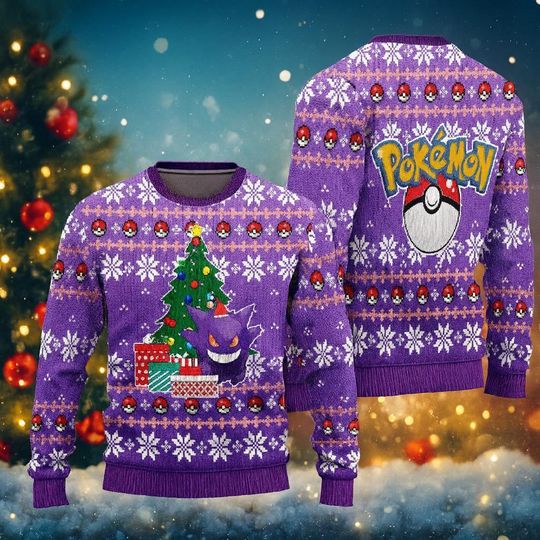 Discover Purple Christmas Sweater, Funny Ghost Creature Pullover, Unisex Holiday Knit, Festive Tree Jumper, Ugly Xmas Shirt, Gift Party Outfit