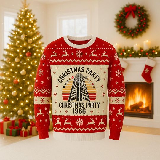 Discover Funny 80s Action Movie Christmas Sweater, Retro Holiday Party Jumper, Vintage Skyscraper Ugly Xmas Top