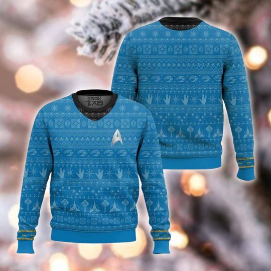 Discover Blue Sci Fi Holiday Jumper, Geeky Xmas Pullover, Unisex Winter Knitwear, Festive Space Sweater, Ugly Christmas Sweater, Nerdy Holiday Outfit