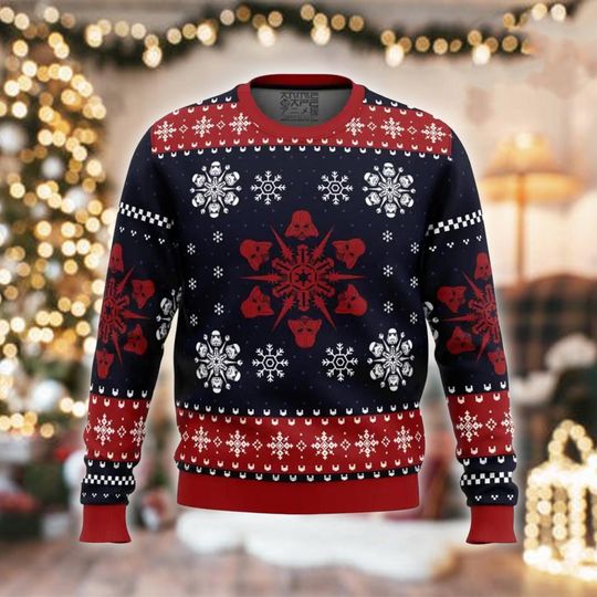 Discover Dark Side Christmas Sweater, Red Navy Ugly Holiday Jumper, Snowflake Sci-Fi Gift for Him Her, Funny Geek Xmas Outfit