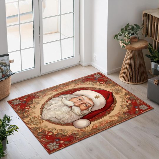 Discover Red Santa Rug For Christmas Decor, Merry Christmas Rug, New Year Rug, Lovely Christmas Rug For Santa Decor, Christmas Doormat, Gift