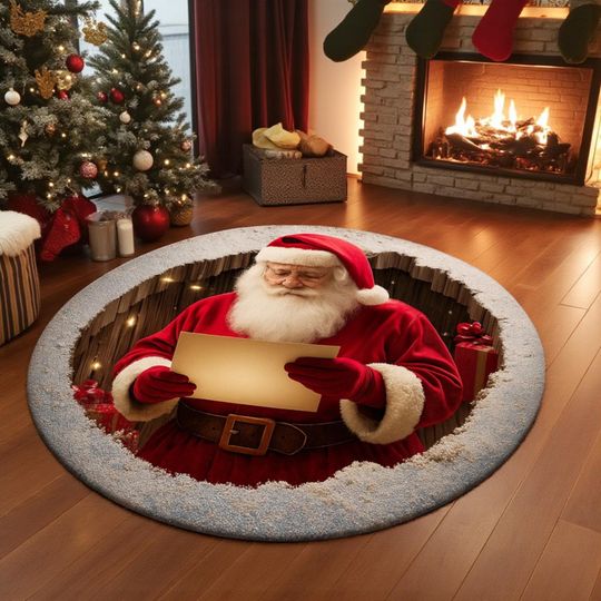 Discover 3D Santa Claus Christmas Rug, Reading Letter Holiday Carpet, Cozy Fireplace Floor Mat, Festive Xmas Home Decor, Gift Idea
