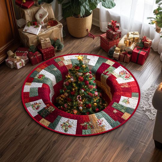 Discover 3D Effect Printed Christmas Tree Rug, Christmas Tree Round Mat, Christmas Welcome Rug Outdoor Indoor Decor Christmas Decor New Home Gifts