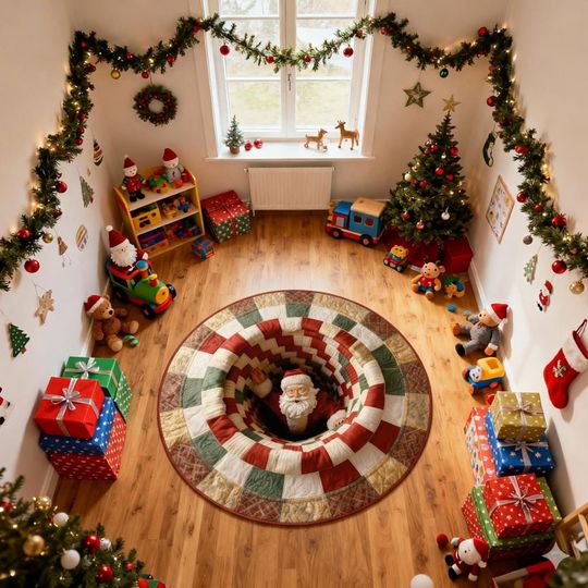 Discover 3D Santa Claus Christmas Rug: Funny Optical Illusion Flannel Mat