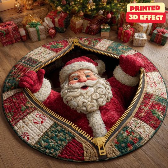 Discover Santa Claus Christmas 3D Printed Round Mat, Christmas Rug