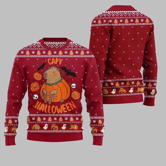 Discover Capybara Halloween Ugly Sweater, Funny Pumpkin Pullover
