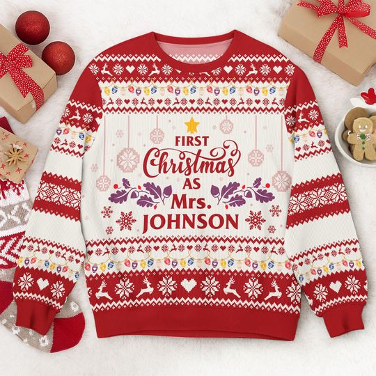 First Christmas as Mr and Mrs Ugly Sweater, Personalized Newly Married Christmas