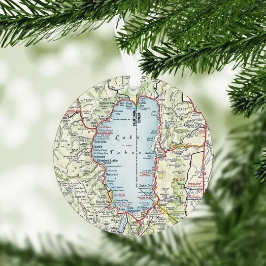 Lake Tahoe Map Ornament - Lake Tahoe Christmas Ornament - Lake Tahoe Housewarmin