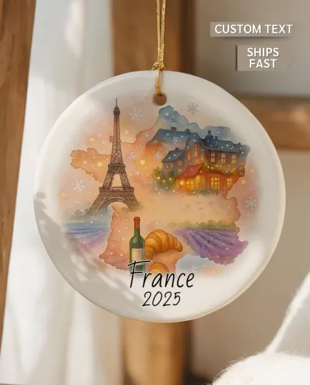 Discover France Map 2025 Christmas Ornament – Personalized Ceramic Keepsake – Custom Trav