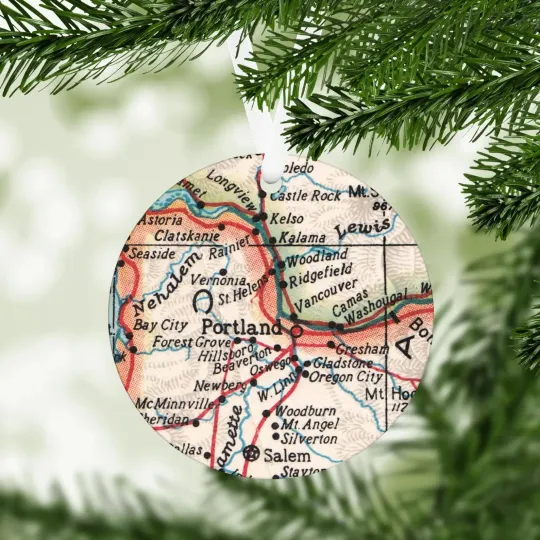 Discover Portland Oregon Map Ornament - Portland Christmas Ornament - Portland Vacation -