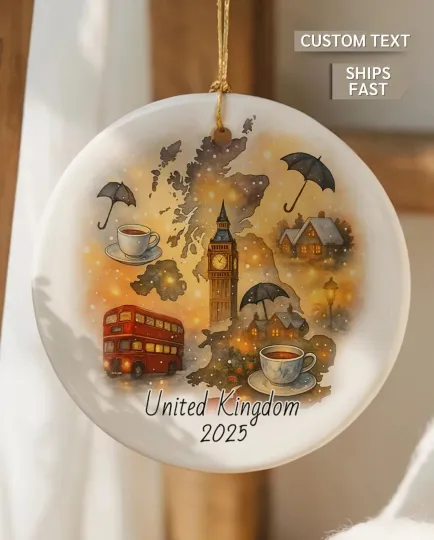 Discover United Kingdom Map 2025 Christmas Ornament – Personalized Ceramic Keepsake