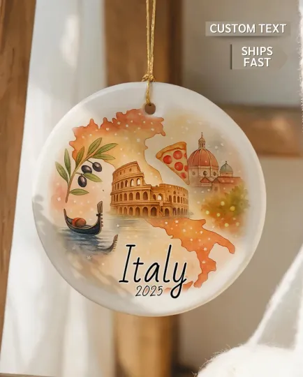 Discover Italy Map 2025 Christmas Ornament – Personalized Ceramic Keepsake