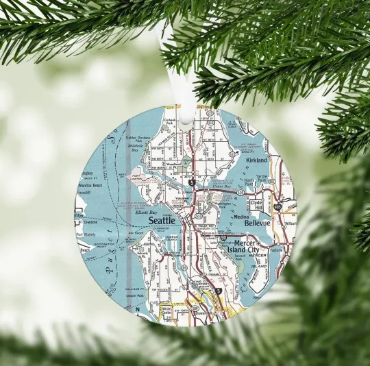 Discover Seattle Map Ornament - Seattle Christmas Ornament - Seattle Housewarming Gift
