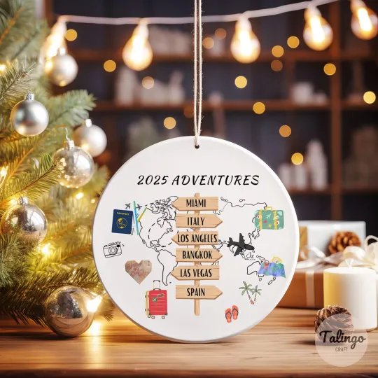 Discover Personalized Travel Adventures Ornament, Custom Traveling Destination Ornament