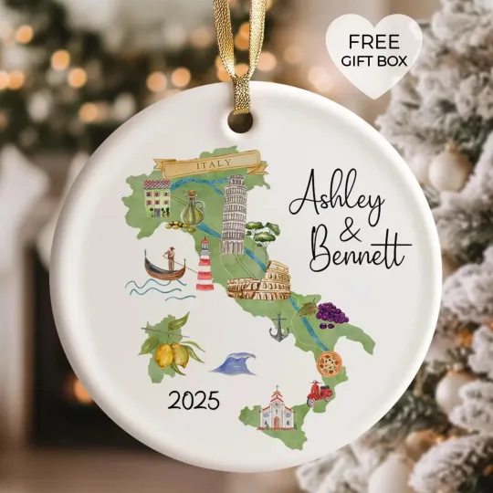 Discover Italy Ornament Personalized, Travel Gifts, Italy Map Ornament, Christmas Ornamen