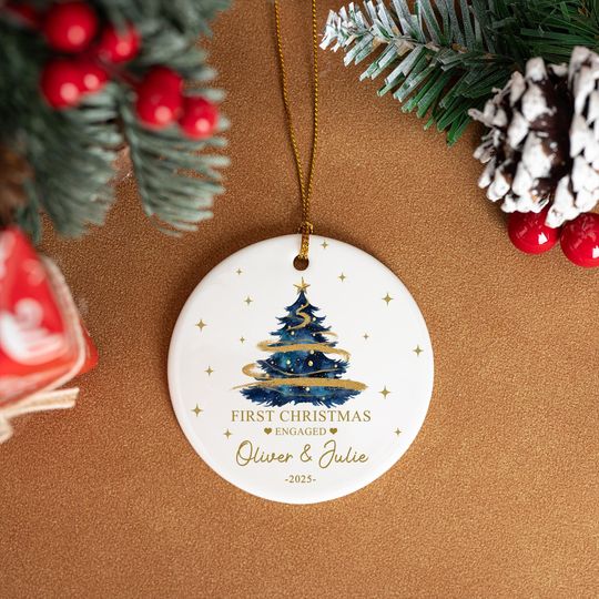 Personalized Ceramic Engagement Ornament, Mr & Mrs Keepsake