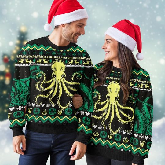 Funny Octopus Ugly Christmas Sweater, Holiday Knit Sweater