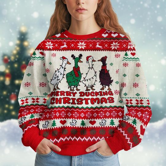Discover Duck Christmas Sweater, Ugly Holiday Knit, Funny Duck Xmas Sweatshirt