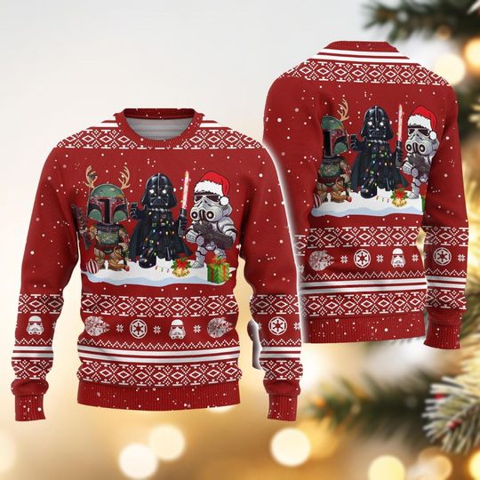 Christmas Star Wars Sweater, Darth Vader Stormtrooper Boba Fett Ugly Christmas Sweater