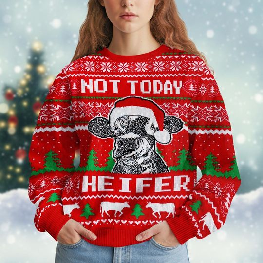 Discover Cow Ugly Christmas Sweater, Not Today Heifers Holiday Knit,